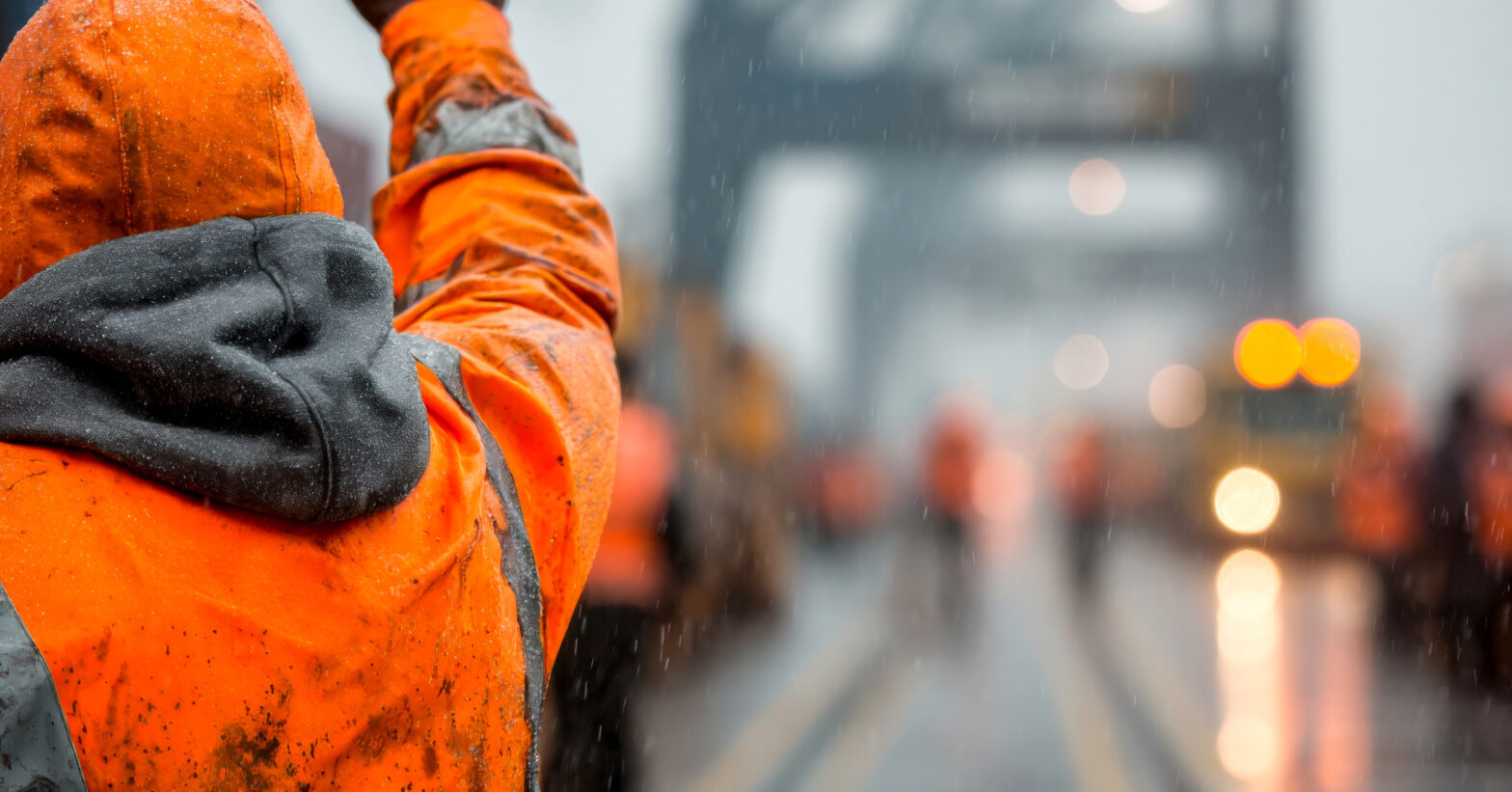 wet weather worker in ppe
