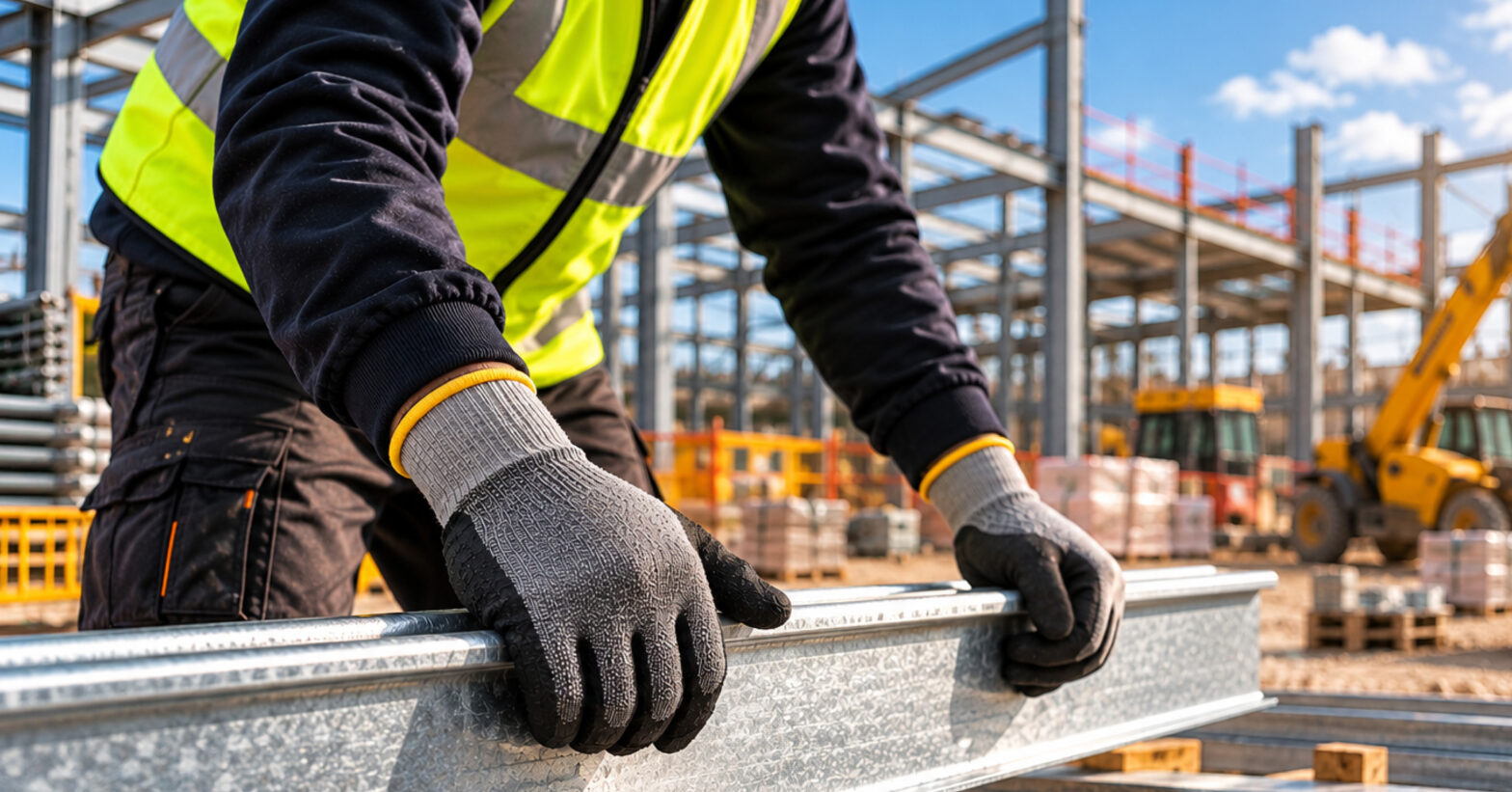 Gloved Hands on Steel Beam